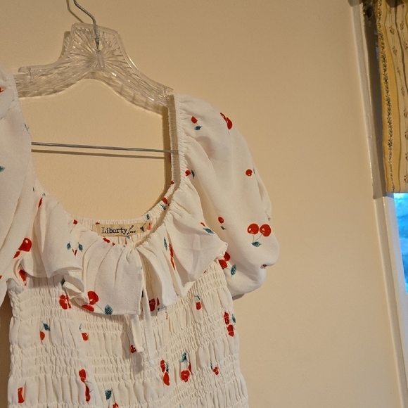 Liberty Love White Dress with Cherry Print SZ S - Picture 7 of 8